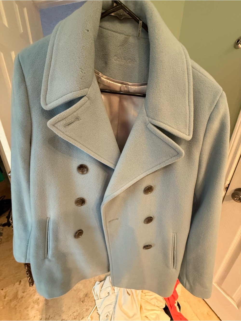 Calvin Klein Light Blue Double-Breasted Peacoat